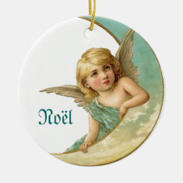 Vintager Engel und Mond Weihnachten Weihnachtsschm Keramikornament