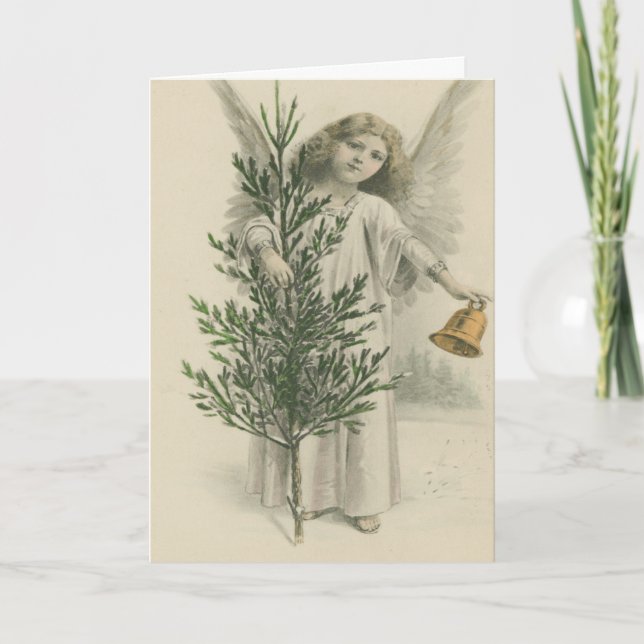 Vintager Engel Weihnachtsbaumschnee Himmlische Glo Feiertagskarte (Vorderseite)