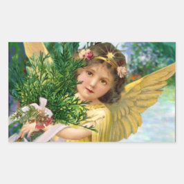 Vintager Engel zu Weihnachten im Schnee Rechteckiger Aufkleber