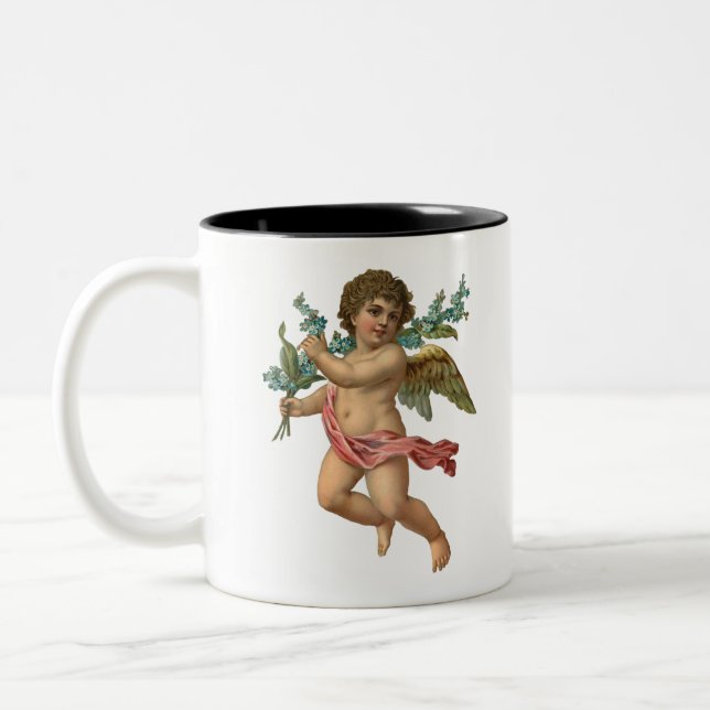 Vintager Engelbaby-Engelsentwurf Zweifarbige Tasse (Links)