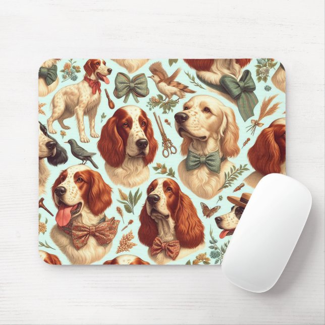 Vintager englischer Setter nahtlos Mousepad (Mit Mouse)