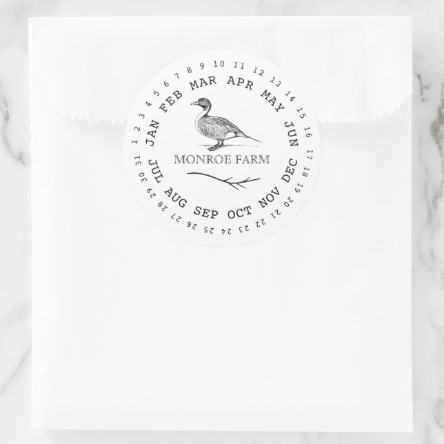 Vintager Entenbauernhof mit Datumsangaben auf Eier Runder Aufkleber (Tasche)