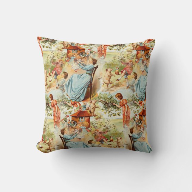 Vintager Entwurfs-altmodische Retro Szene Kissen (Vorderseite)