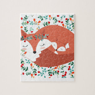 Vintager entzückender niedlicher Mutterfuchswolf Puzzle