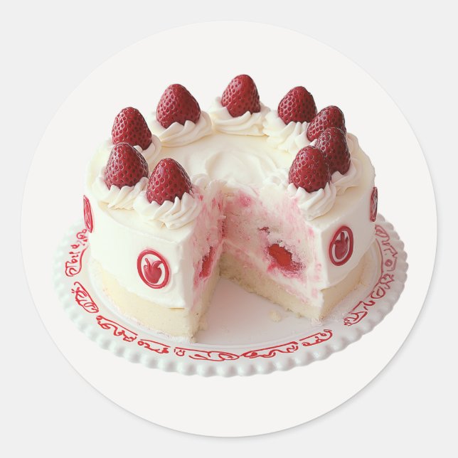 Vintager Erdbeerkuchen Runder Aufkleber (Vorderseite)