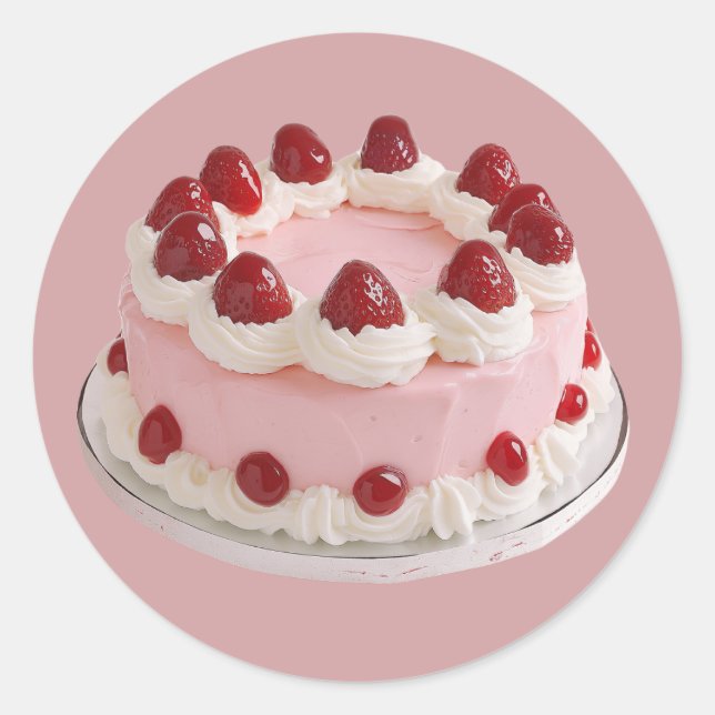 Vintager Erdbeerkuchen Runder Aufkleber (Vorderseite)