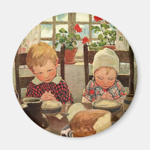 Vintager Erntedank, dankbare Kinder Magnet