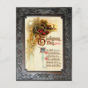 Vintager Erntedank Ernte Szene mit Verse Feiertagspostkarte