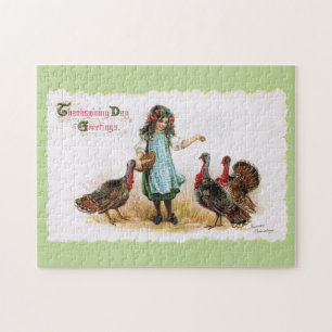 Vintager Erntedank Farm Girl & Trukeys Puzzle
