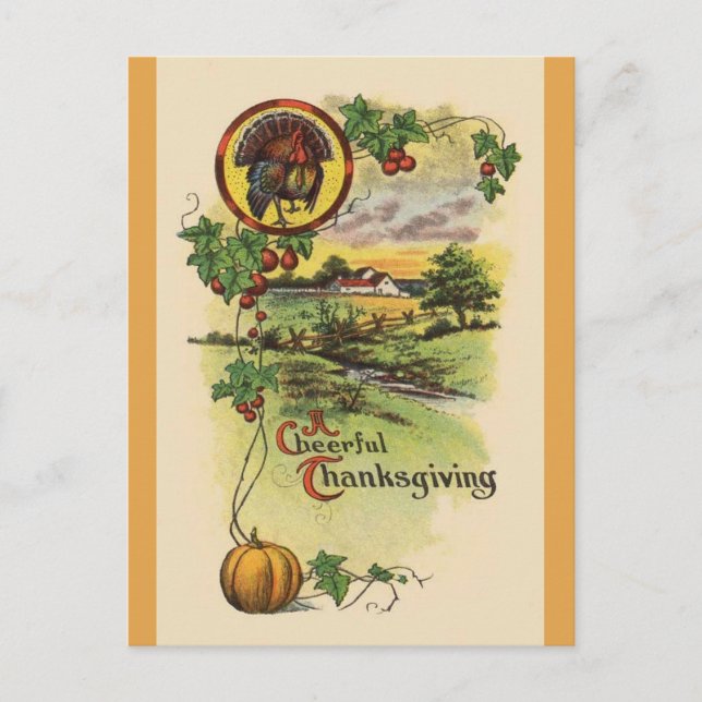 Vintager Erntedank Feiertagspostkarte (Vorderseite)