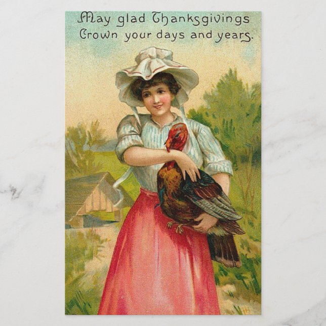 Vintager Erntedank Girl Gruß (Vorderseite)