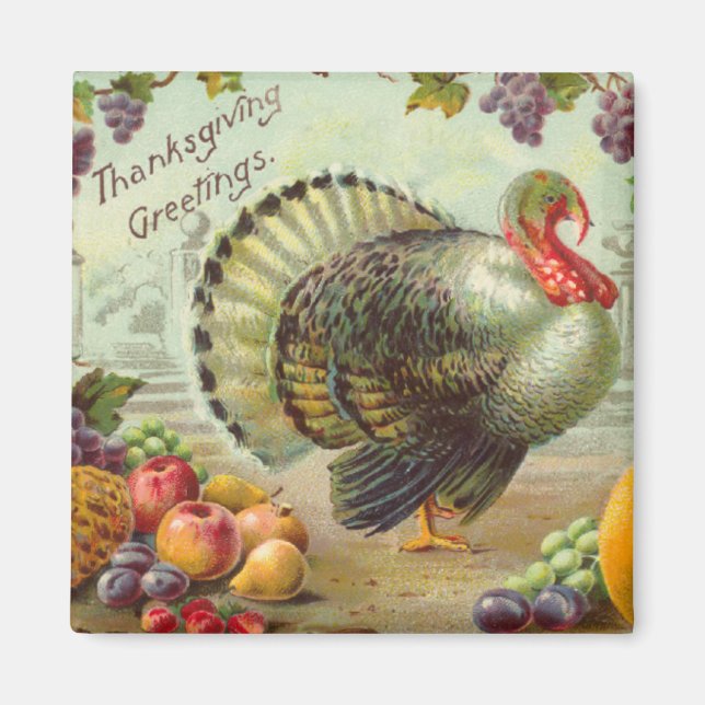 Vintager Erntedank Greetings Square Magnet (Vorne)
