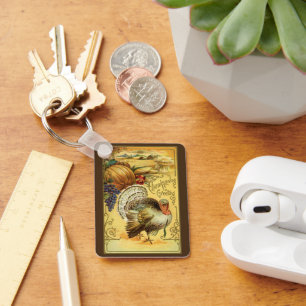 Vintager Erntedank Gruß mit der Türkei Schlüsselanhänger