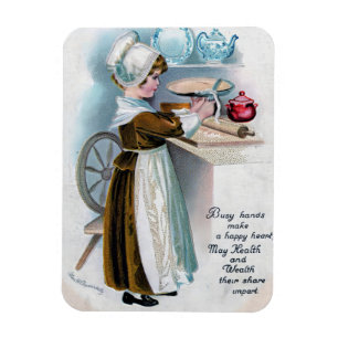 Vintager Erntedank Gruß mit Pilgrim Girl Ba Magnet