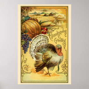 Vintager Erntedank - Grüße mit der Türkei Poster