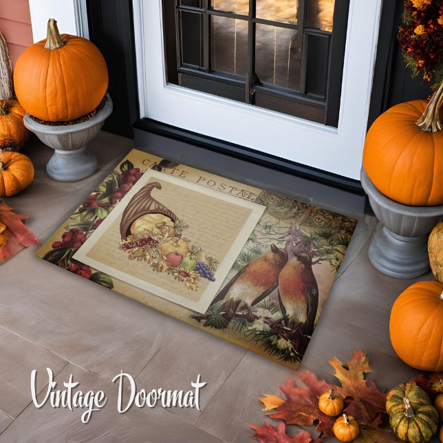 Vintager Erntedank Herbst Französisch Illustration Fußmatte (Vintage Autumn Thanksgiving French Illustration Doormat)