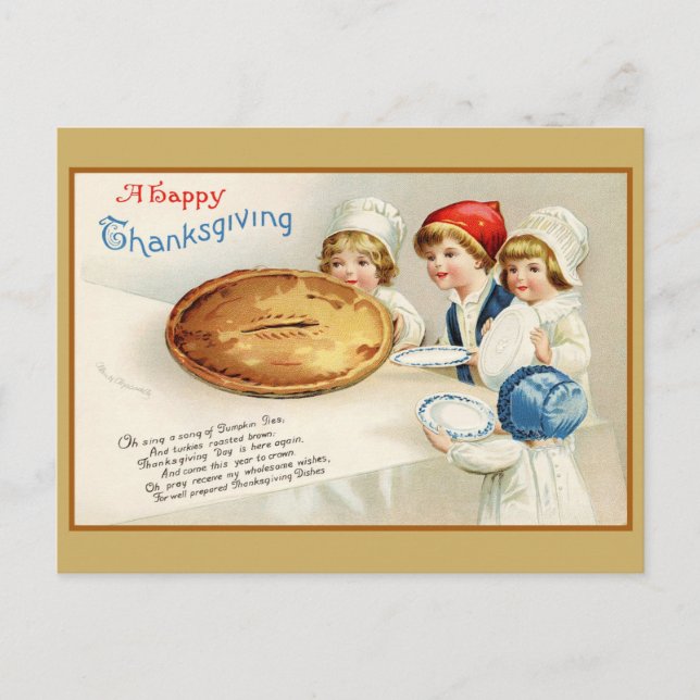 Vintager Erntedank Niedlich Funny Pie Gedicht Postkarte (Vorderseite)