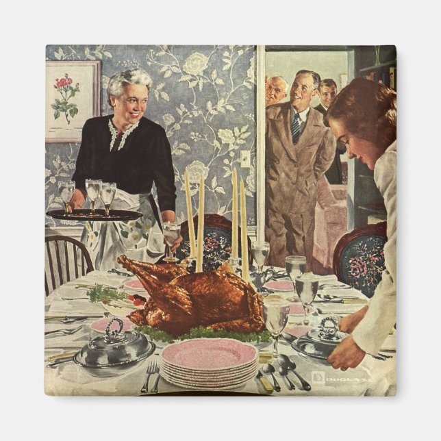 Vintager Erntedank Türkei Abendessen mit der Famil Magnet (Vorne)