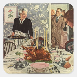 Vintager Erntedank Türkei Abendessen mit der Famil Quadratischer Aufkleber