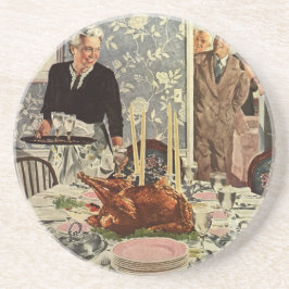 Vintager Erntedank Türkei Abendessen mit der Famil Sandstein Untersetzer