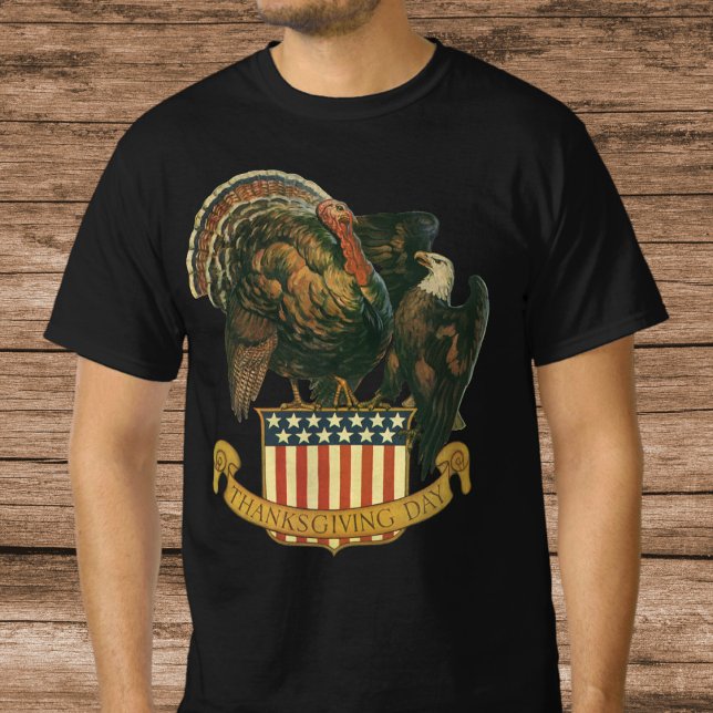 Vintager Erntedank Türkei, Adler, amerikanische Fl T-Shirt (Vintage Thanksgiving Turkey, Eagle, American Flag T-Shirt)