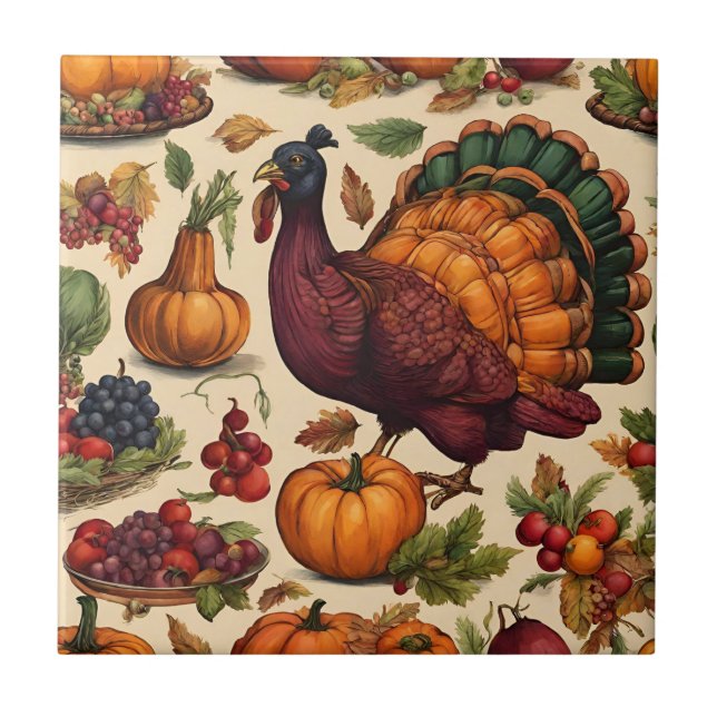 Vintager Erntedank Türkei Fliese (Vorderseite)