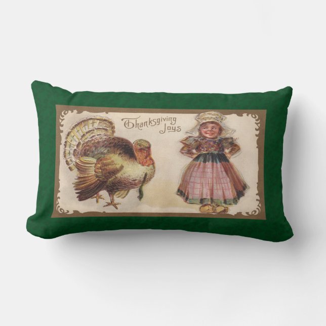 Vintager Erntedank, Türkei, Pilgermädchen Lendenkissen (Vorderseite)