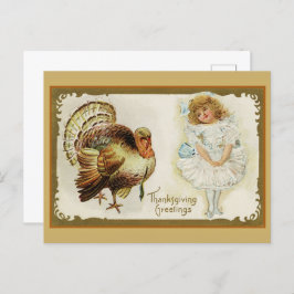 Vintager Erntedank Türkei und Klein Mädchen Feiertagspostkarte