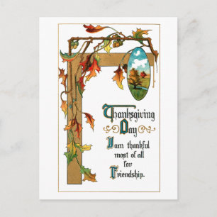 Vintager Erntedank Verse and Fall Foliage Feiertagspostkarte