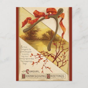 Vintager Erntedank Wishbone mit Ribbon Postkarte