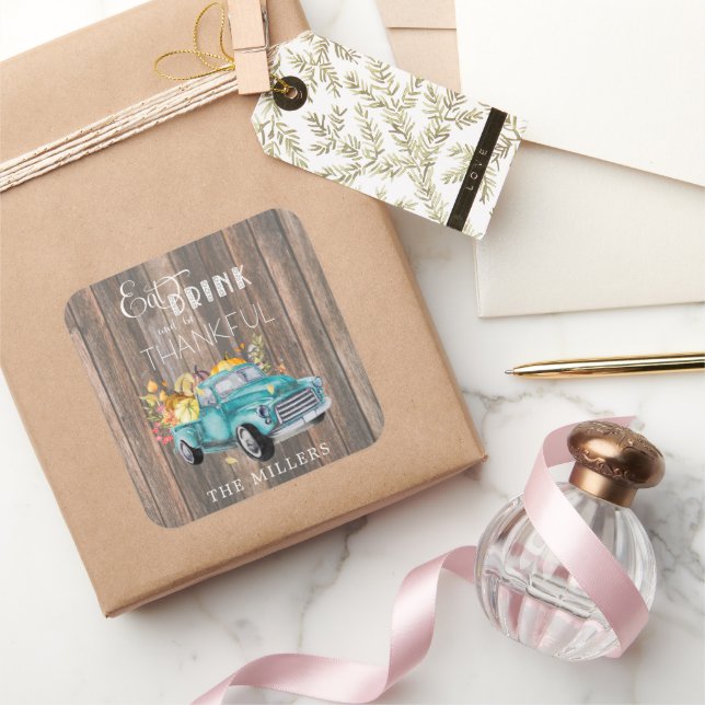 Vintager Erntewagen | ERNTEDANK Quadratischer Aufkleber (Schenken)