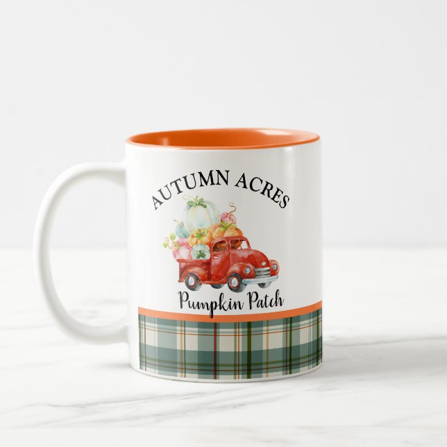 Vintager Erntewagen Personalisierter Kürbis Zweifarbige Tasse (Links)