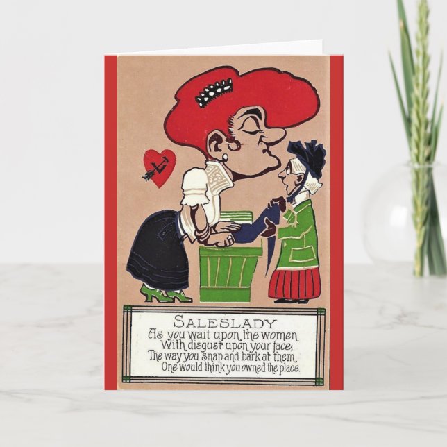 Vintager EssigValentine - der Saleslady, Feiertagskarte (Vorderseite)