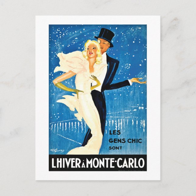 Vintager europäischer Winter in Monte Carlo Postkarte (Vorderseite)
