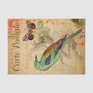 Vintager exotischer Grüner Vogel und Schmetterling Seidenpapier