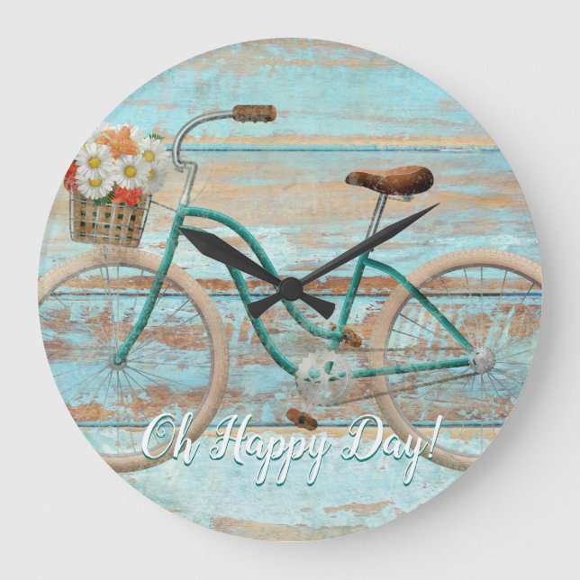 Vintager Fahrradwall Uhr Aqua Oh Happy Day (Vorderseite)