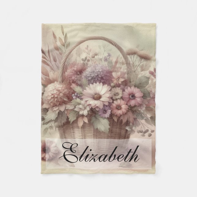 Vintager Fall Blume pastellfarbene Aquarellmalerei Fleecedecke (Vorderseite)