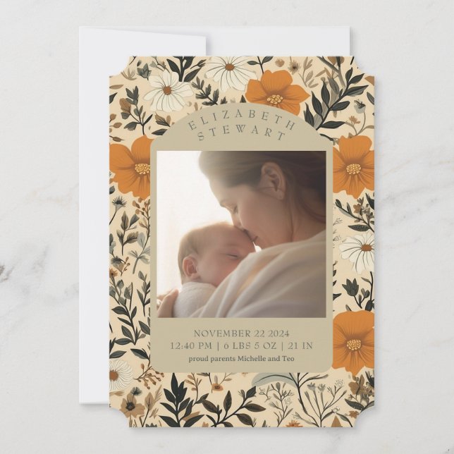 Vintager Fall Botanisches 2-Foto-Geburtstag Ankünd Einladung (Vorderseite)