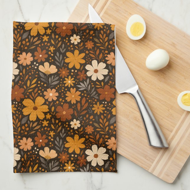 Vintager Fall Floral Muster - Herbst-Blume Geschirrtuch (Viertel Falte)