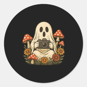 Vintager Fall Mushroom-Geist mit Kamerawald H Runder Aufkleber
