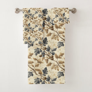 Vintager Fall Oak Leaf Elegantes Blau und Gold Badhandtuch Set