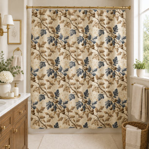 Vintager Fall Oak Leaf Elegantes Blau und Gold Duschvorhang