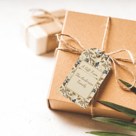 Vintager Fall Oak Leaf | Elegantes Blau und Gold Geschenkanhänger