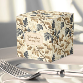 Vintager Fall Oak Leaf | Elegantes Blau und Gold Geschenkschachtel