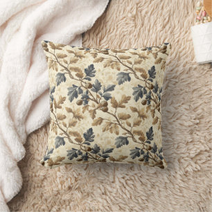 Vintager Fall Oak Leaf Elegantes Blau und Gold Kissen