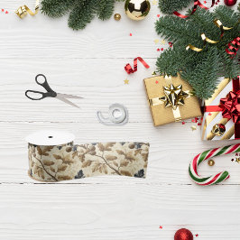 Vintager Fall Oak Leaf | Elegantes Blau und Gold Satinband