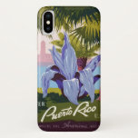 Vintager Fall Puerto Rico iPhone Case-Mate iPhone Hülle<br><div class="desc">Dieses Design wurde mit einem WPA Travel Poster im Vintagen Stil von 1936 erstellt. Das Design bietet eine Naturlandschaft von einem Park mit Palmen in der Nähe des Wassers. Im Wasser ist ein Segelboot und in der Ferne ein Gebäude. Im Mittelpunkt des Posters steht die große lila Blume. Das Poster...</div>