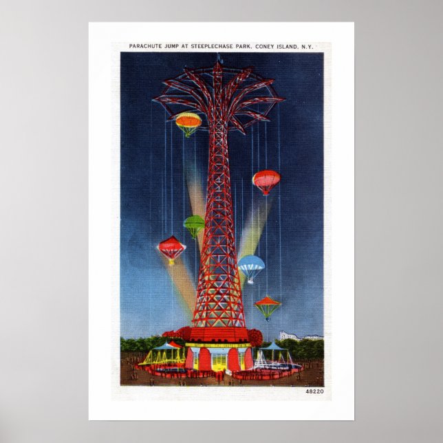 Vintager Fallschirmsprung auf der Coney Island Poster (Vorne)