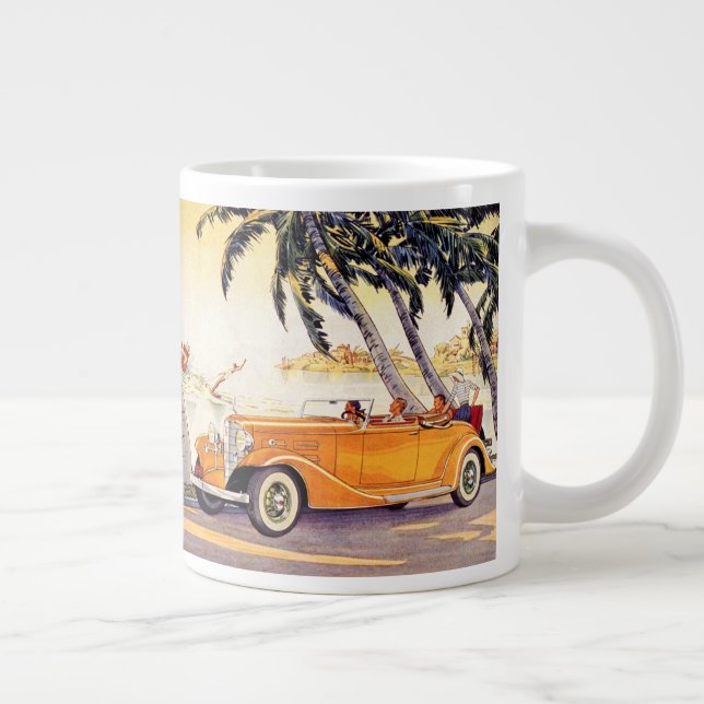 Vintager Familienurlaub in einem Cabrio Jumbo-Tasse (Rechts)