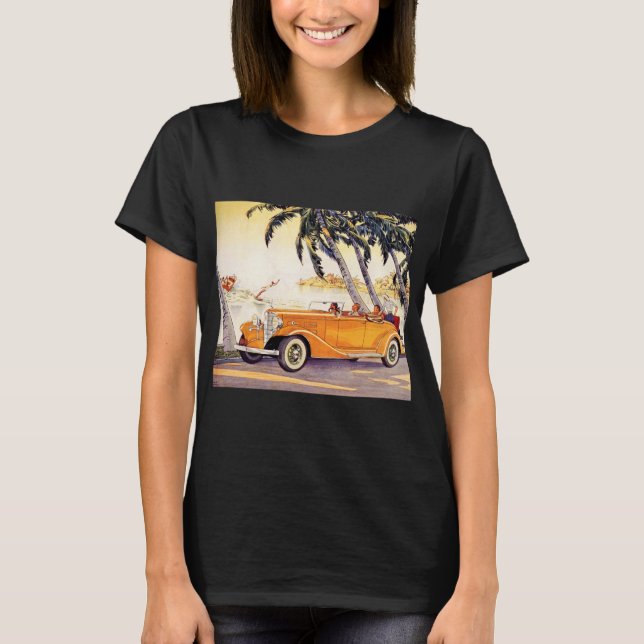 Vintager Familienurlaub in einem Cabrio T-Shirt (Vorderseite)